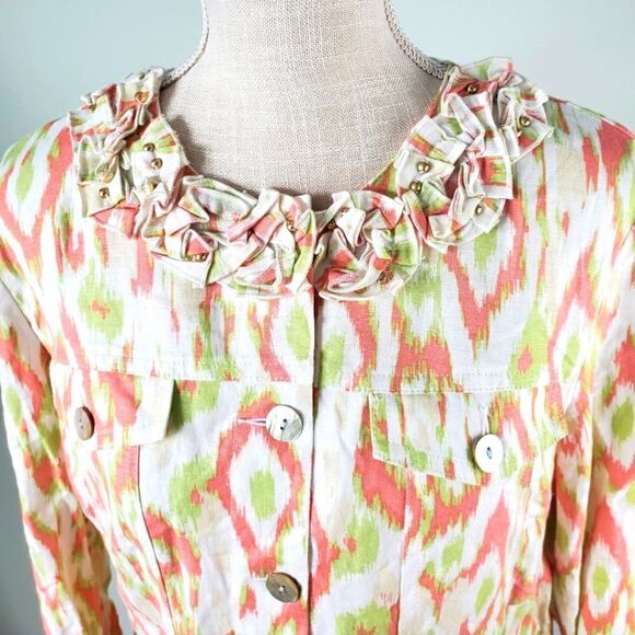 RUBY RED WOMEN'S LIGHT WEIGHT JACKET  RUFFLE COLLAR PEARL BUTTONS SIZE 14 - Picture 2 of 5